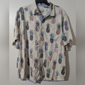 Tommy Bahama Mens Large Short Sleeve 100% Silk Camp Hawaiian Shirt Pineapples XL